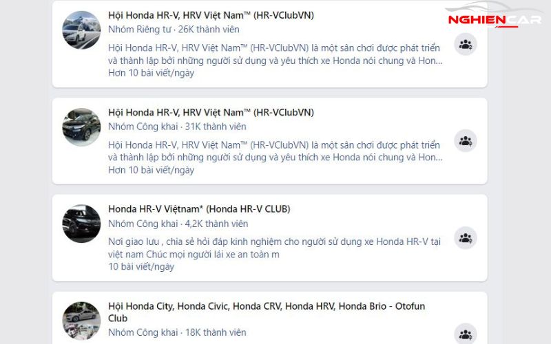 Các hội nhóm review xe Honda HRV