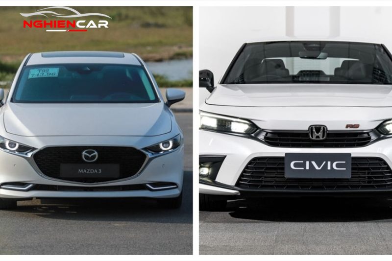 đầu xe của Honda Civic và Mazda 3